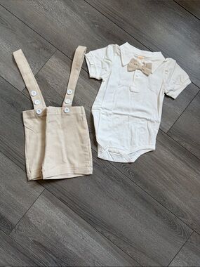 Unbranded Cream & White Baby Matching Set with Bow Tie
